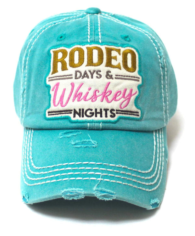 Rodeo Days Whiskey Nights Baseball Cap - Distressed Hats for Women - Summer Style Accessory in California Blue - Caps 'N Vintage 
