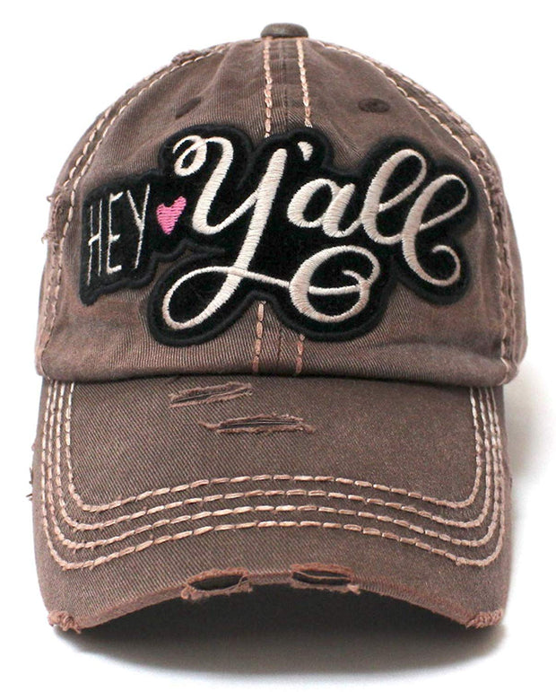 Rustic Bronze Hey Y'all Velvet Patch Emroidery Hat w/Heart Detail - Caps 'N Vintage 