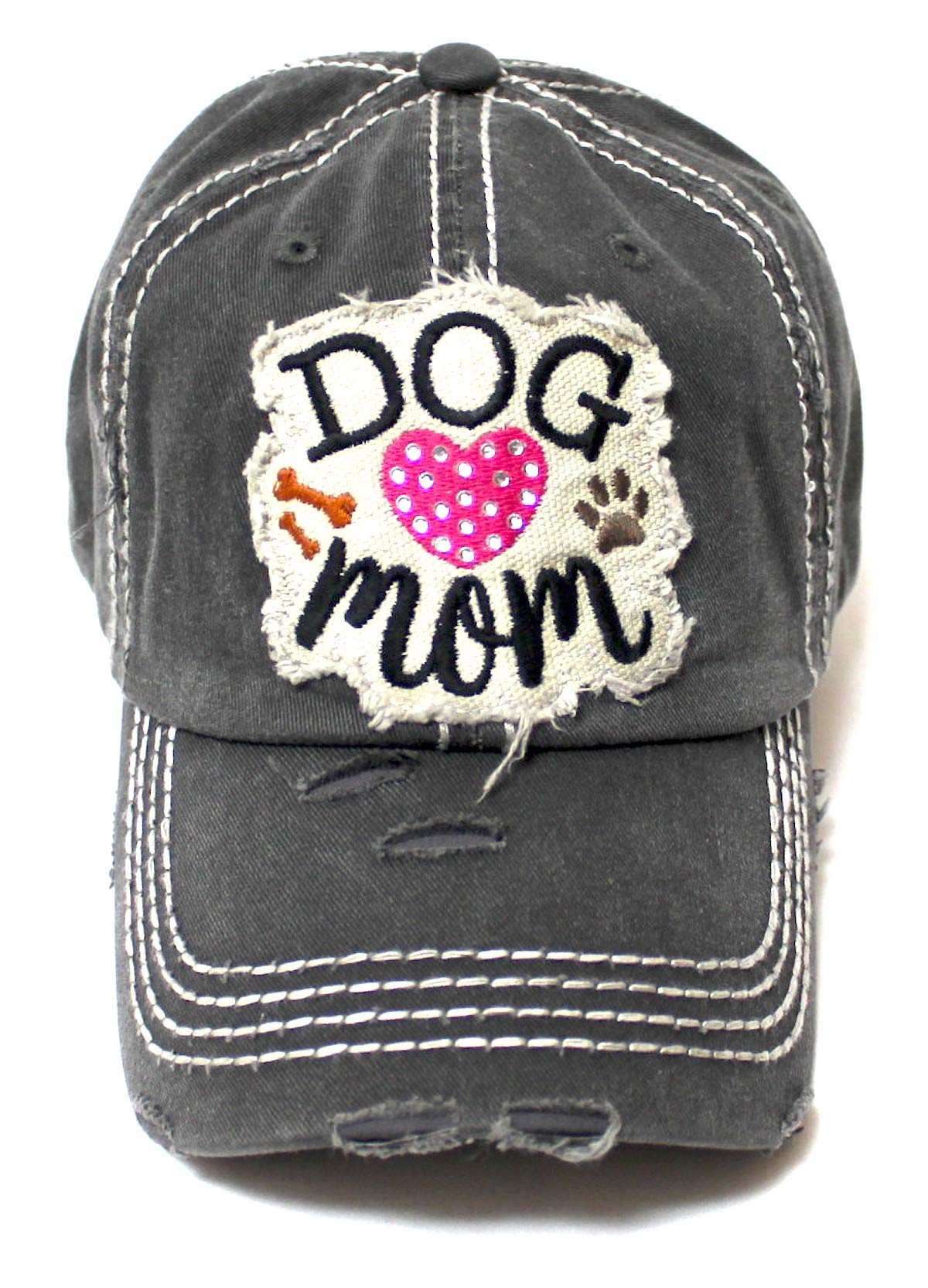 Womens Dog Mom Beach Hat Accessory Patch Embroidery Baseball Cap, Vintage Black - Caps 'N Vintage 