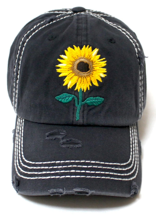 CAPS 'N VINTAGE Women's Sunflower Monogram Cap Patch Embroidery Distressed Hat