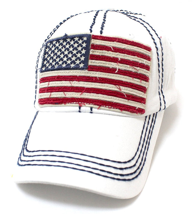New! White Oversized USA Flag Patch Embroidery Ballcap - Caps 'N Vintage 