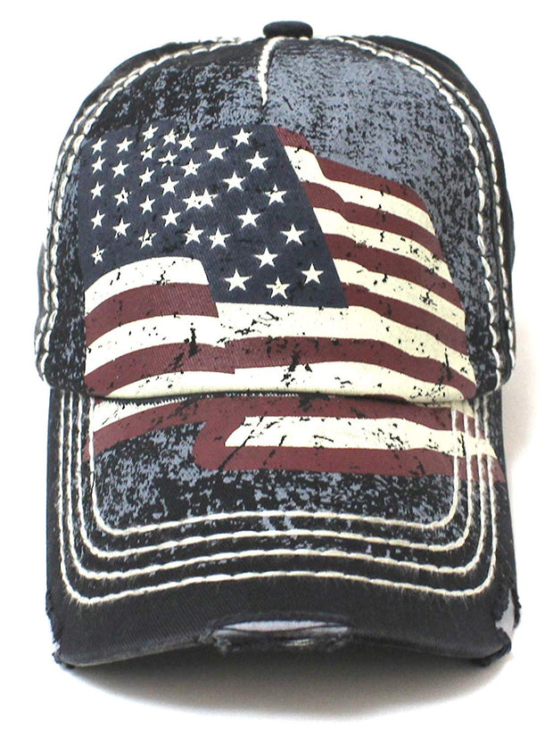 New! Amercan Black Folding USA Flag Vintage Ballcap - Caps 'N Vintage 