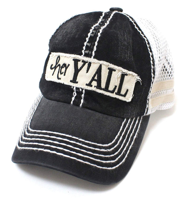 New!! Black "Hey Y'all" Mesh Trucker Hat - Caps 'N Vintage 
