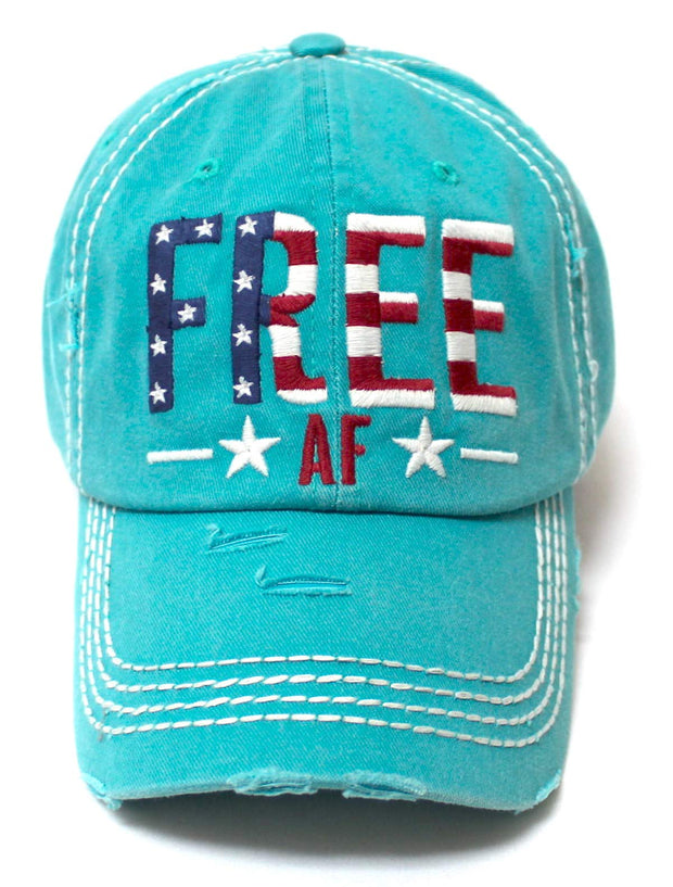 Free AF American Flag Monogram Hat, California Turquoise - Caps 'N Vintage 