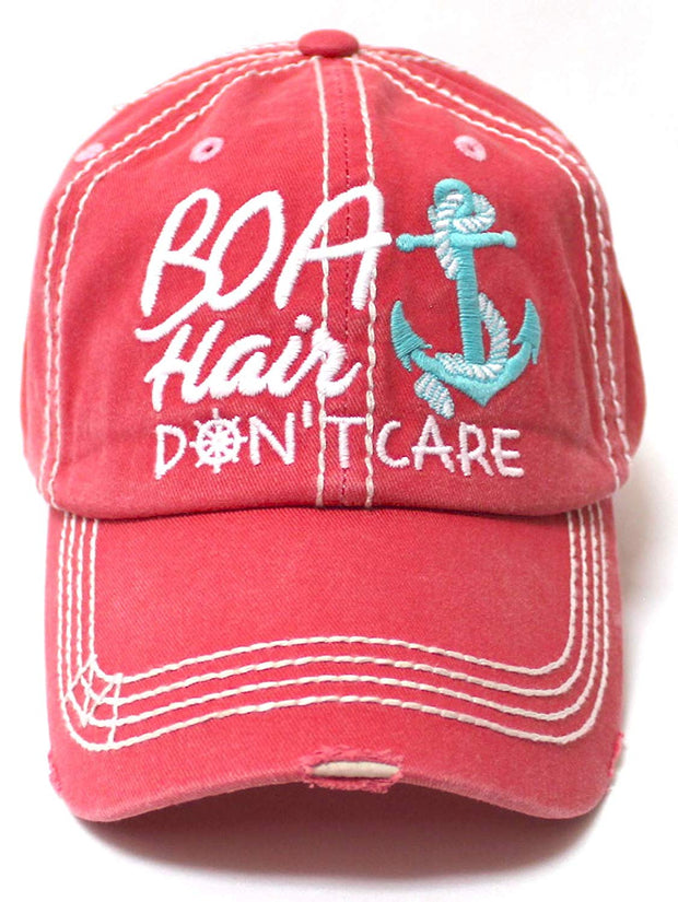 CAPS 'N VINTAGE Beach Accessory Boat Hair Don't Care Monogram Baseball Hat, Coral Rose - Caps 'N Vintage 