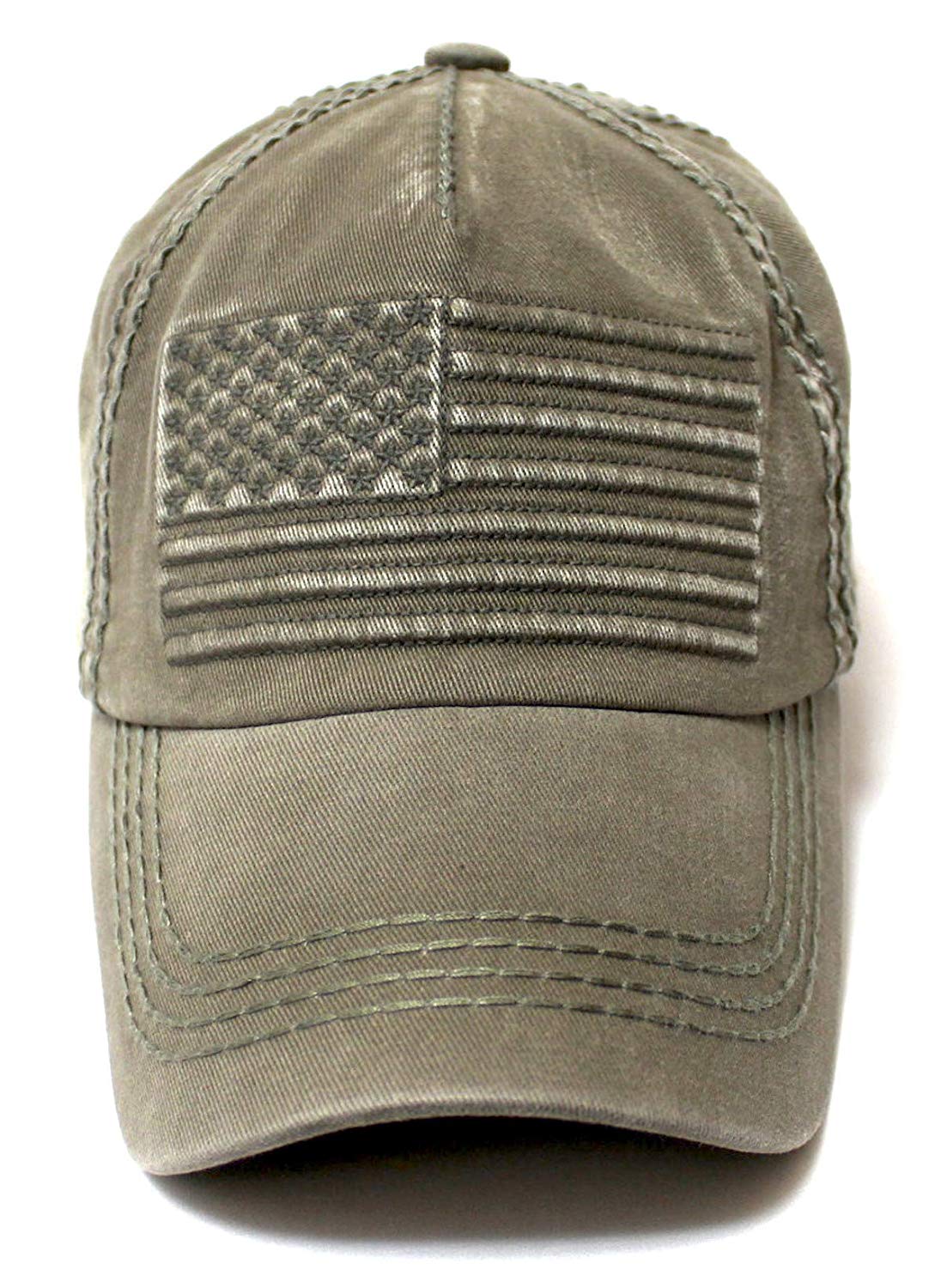 Classic Low Profile USA Vintage Flag Ball Cap, Washed Army Olive - Caps 'N Vintage 