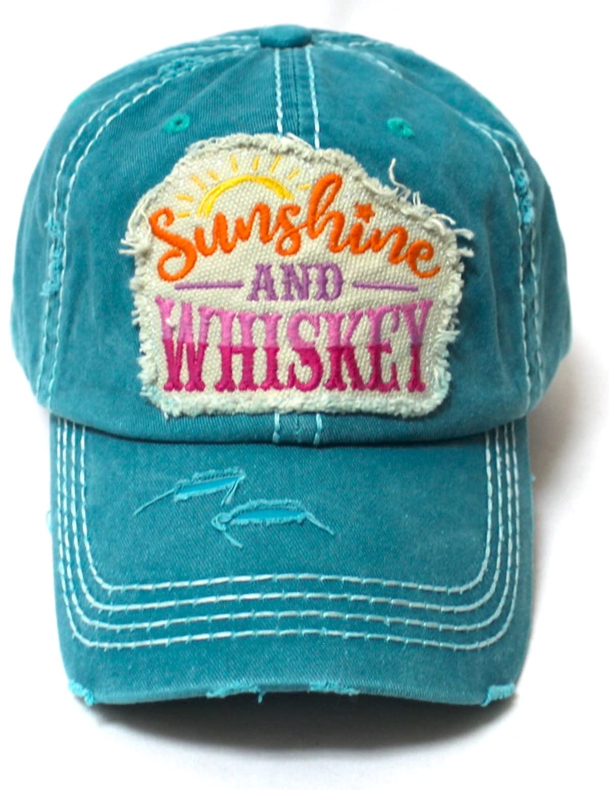 CAPS 'N VINTAGE Women's Sunshine and Whiskey Patch Embroidery Monogram Hat