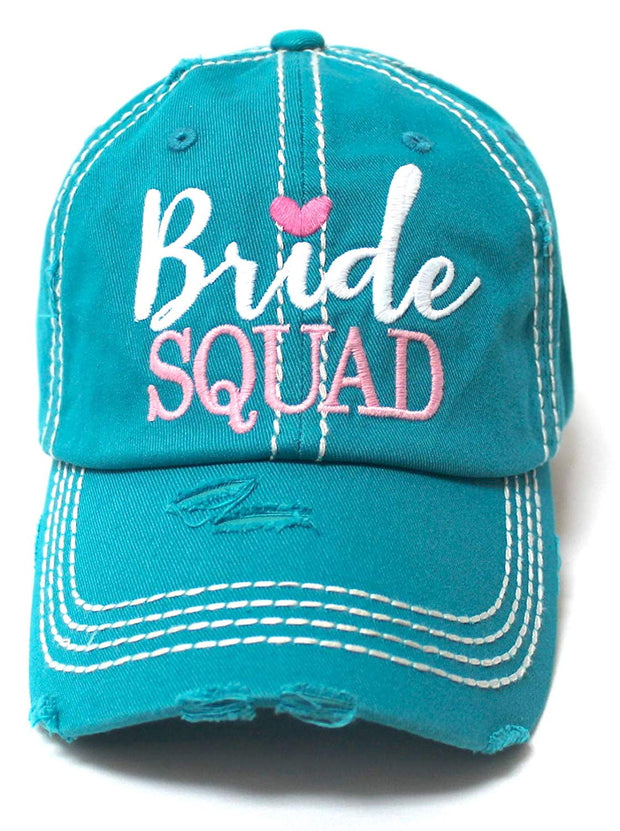 Bridal Accessory Gift, Bride Squad Monogram One-Size Ballcap, Turquoise - Caps 'N Vintage 