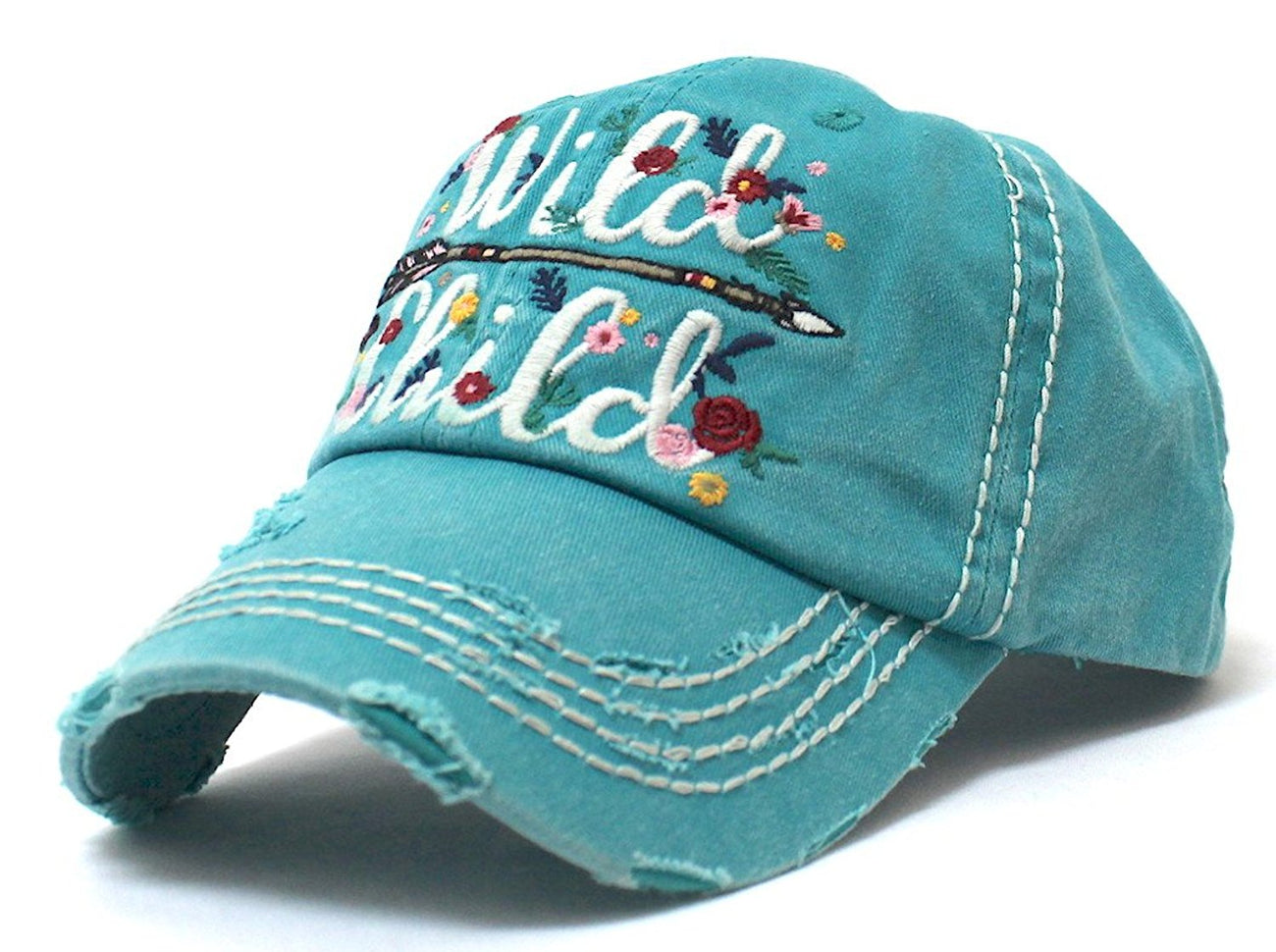 CAPS 'N VINTAGE New!! Turquoise Wild Child Floral Arrow Embroidery Cap - Caps 'N Vintage 
