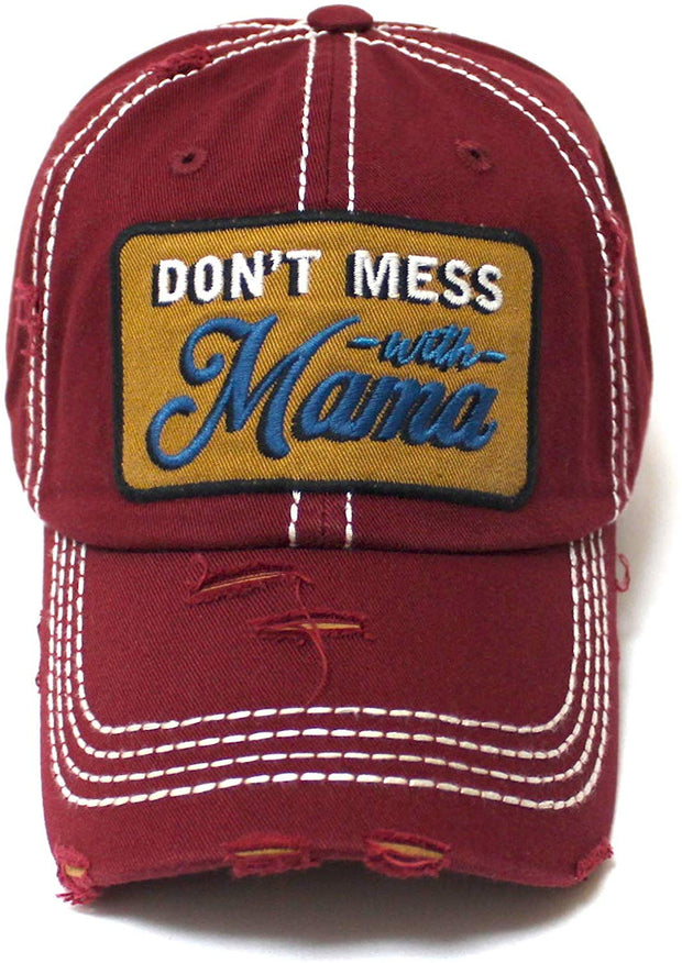 Women's Classic Ballcap Don't Mess with Mama Patch Embroidery Adjustable Baseball Hat, Vintage Burgundy - Caps 'N Vintage 