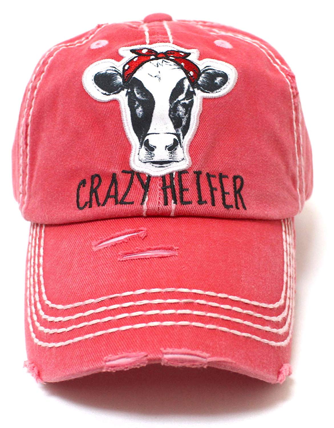 CAPS 'N VINTAGE Rose Pink Crazy Heifer Cow Patch Embroidery Hat - Caps 'N Vintage 