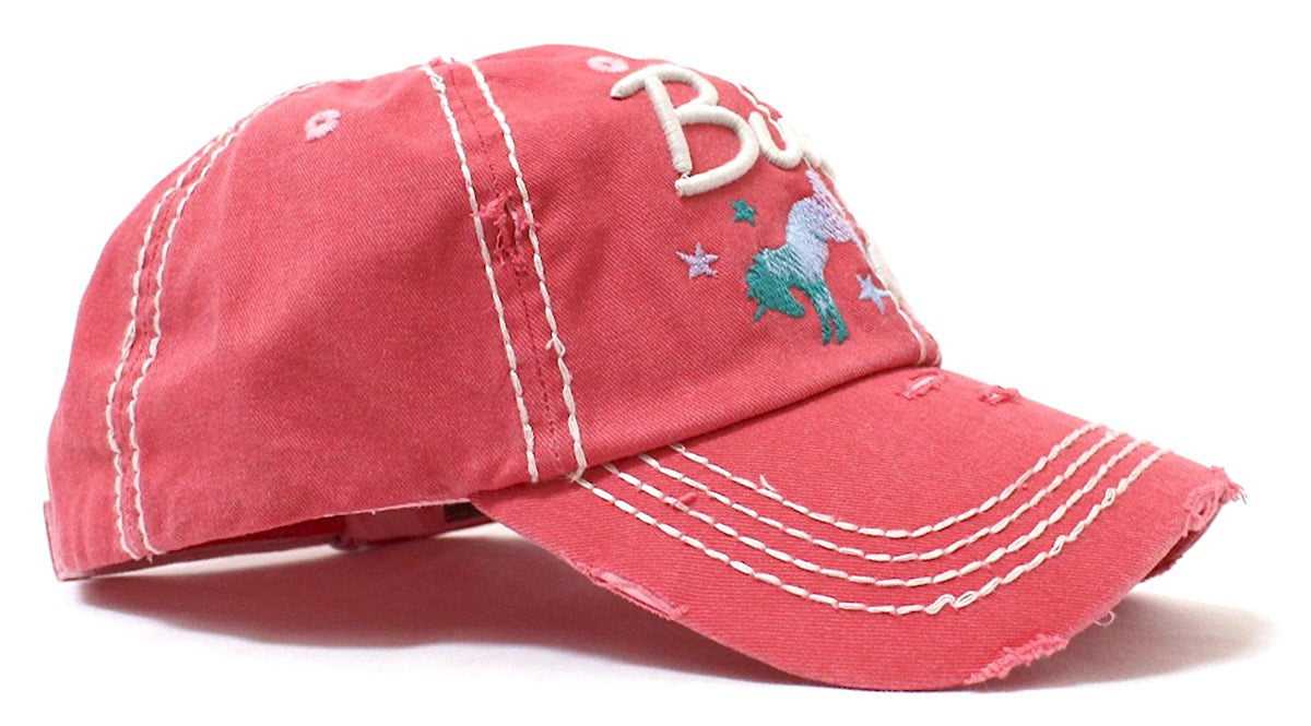 Rose Pink Buck Off Wild Horse Embroidery Baseball Cap - Caps 'N Vintage 