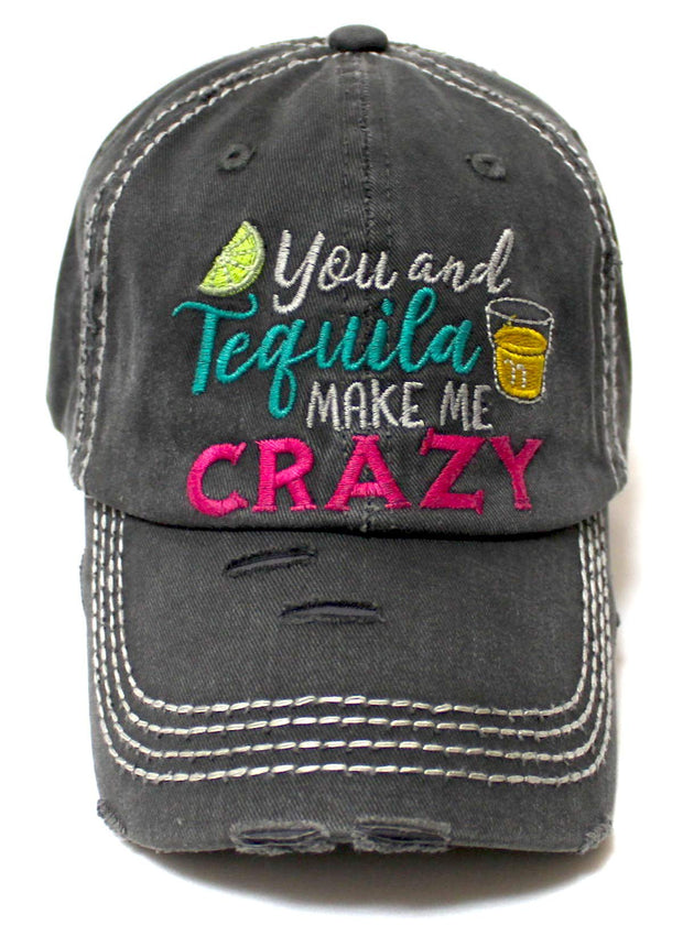 Women's Vintage Beach Cap You Make Me Crazy Lime & Margs Monogram Embroidery Baseball Hat, Black - Caps 'N Vintage 