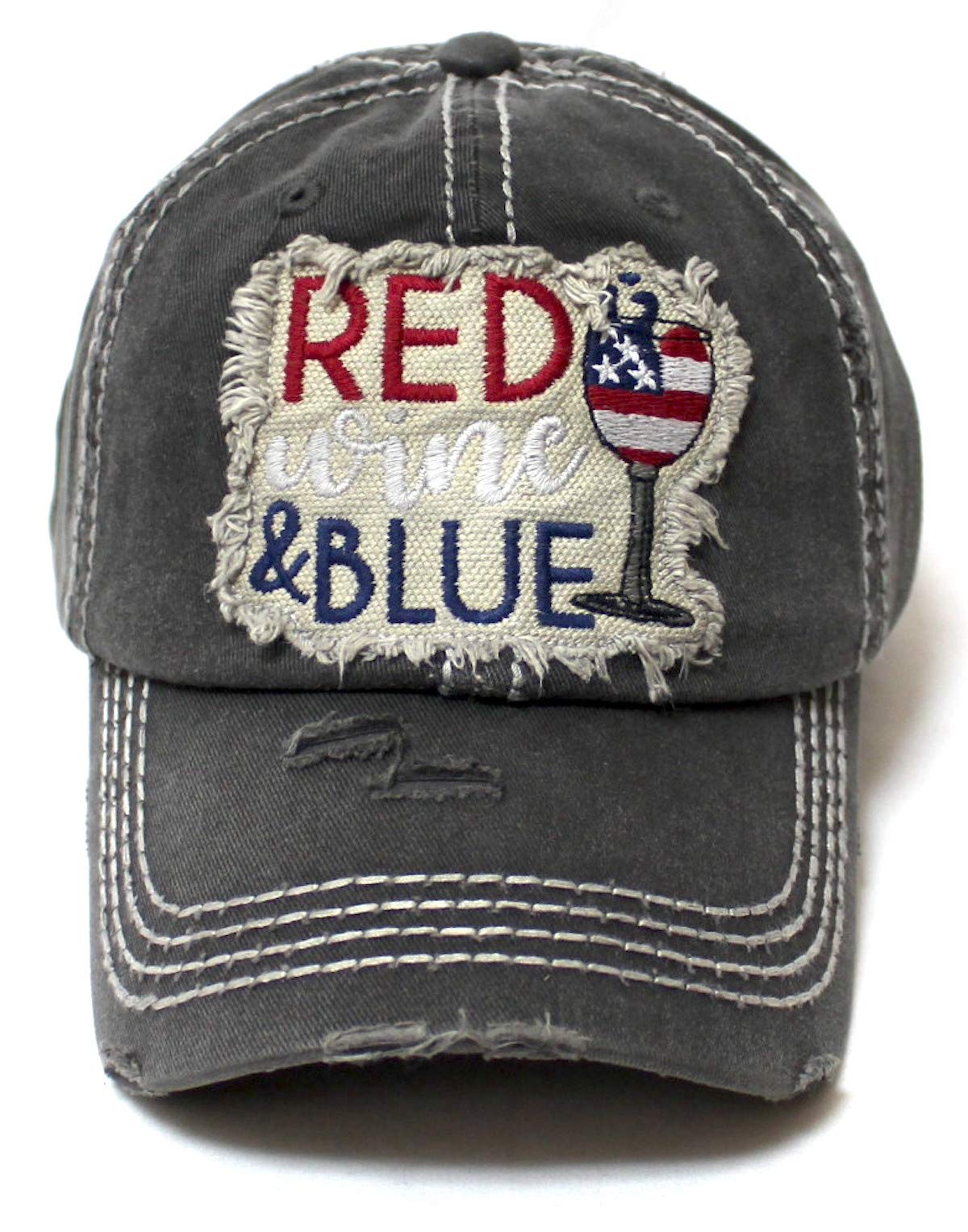 Red, Wine & Blue Patch Embroidery Adjustable Baseball Cap American USA Flag Hat, Vintage Black