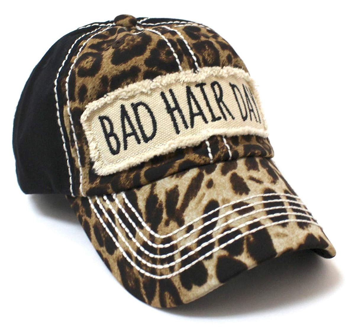 NEW!! Leopard/Black"BAD HAIR DAY" Patch Embroidery Hat - Caps 'N Vintage 