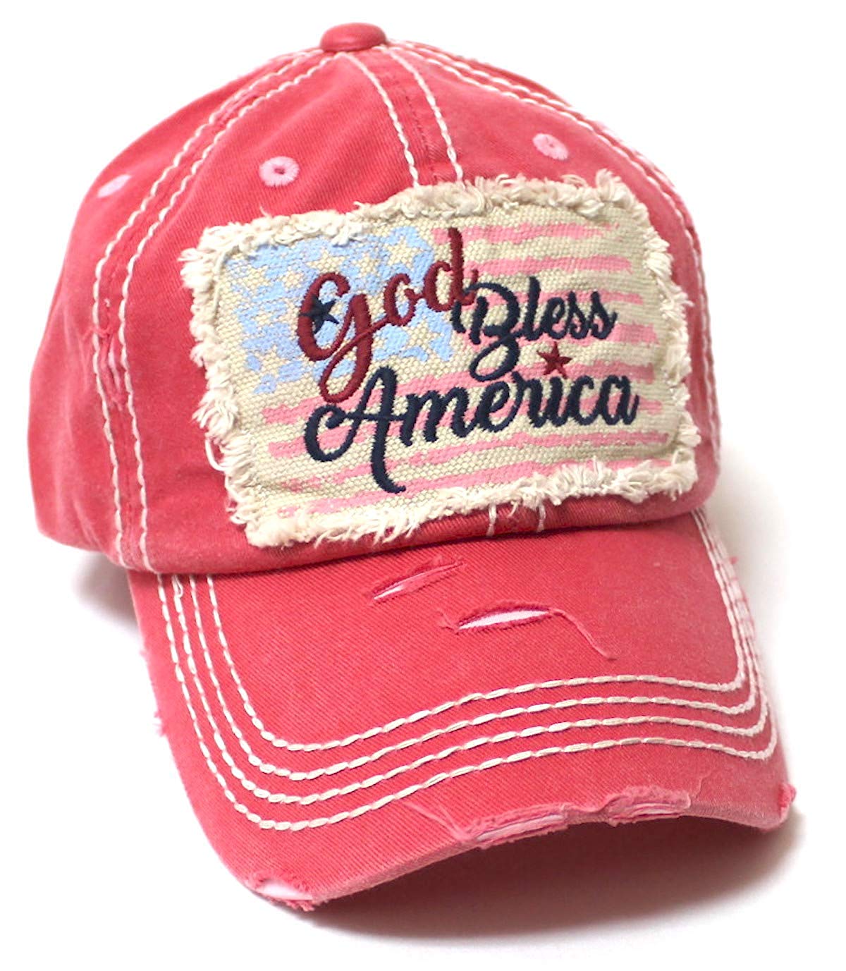 CAPS 'N VINTAGE USA Flag Patch God Bless America Embroidery Ballcap, Rose Pink - Caps 'N Vintage 