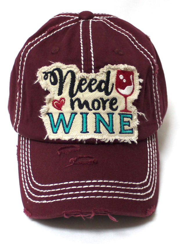 Women's Ballcap Need More Wine for The Love of Vino Patch Embroidery Hat, Burgundy
