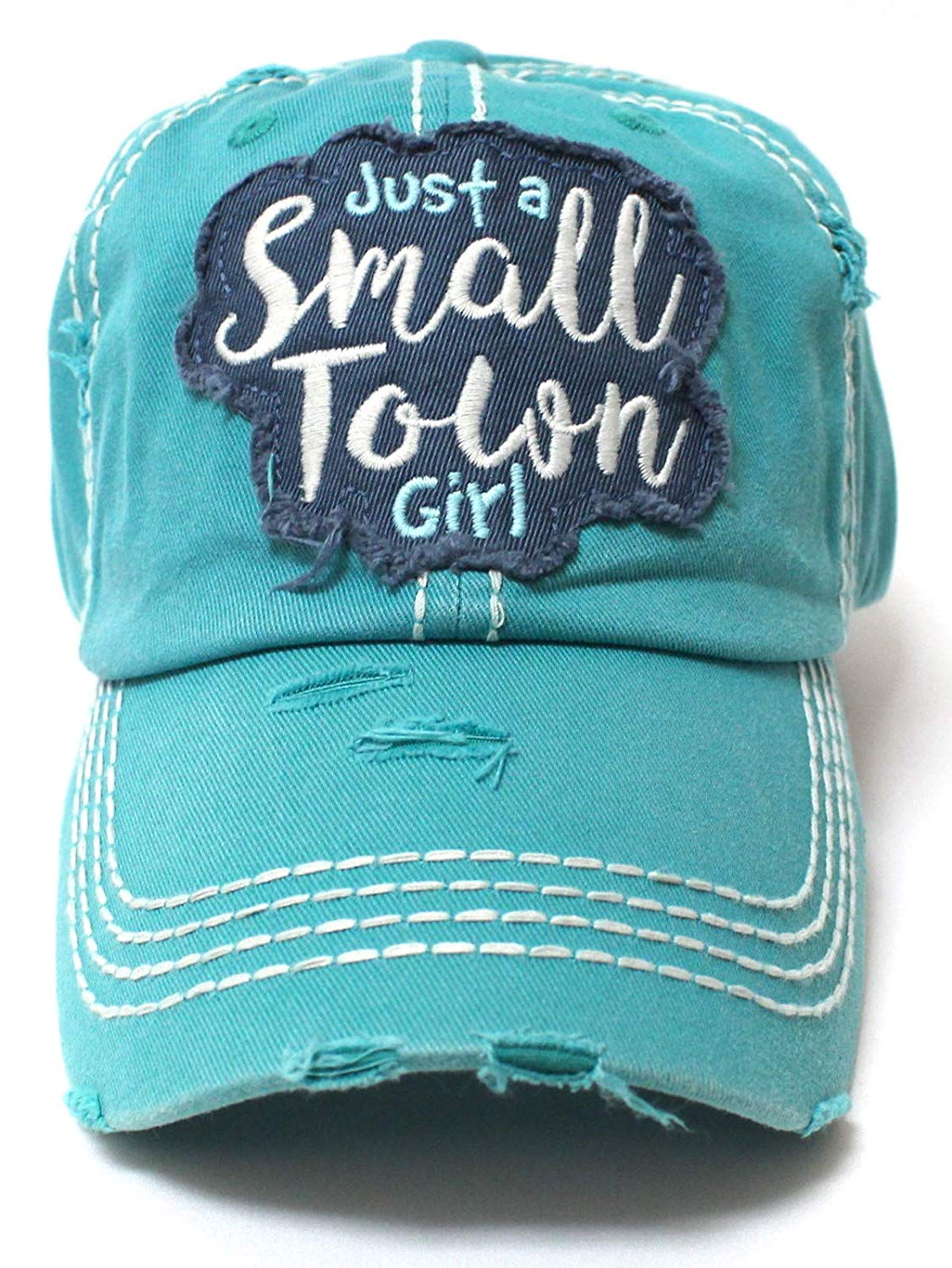 Jewel Turquoise Just a Small Town Girl Patch Embroidery Ballcap - Caps 'N Vintage 