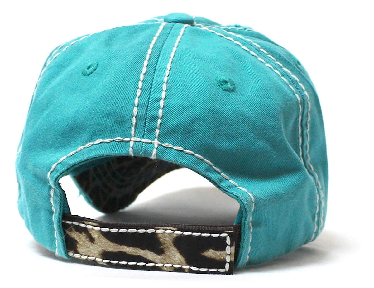New! Turquoise Cactus & Leopard Happy Camper Baseball Hat - Caps 'N Vintage 
