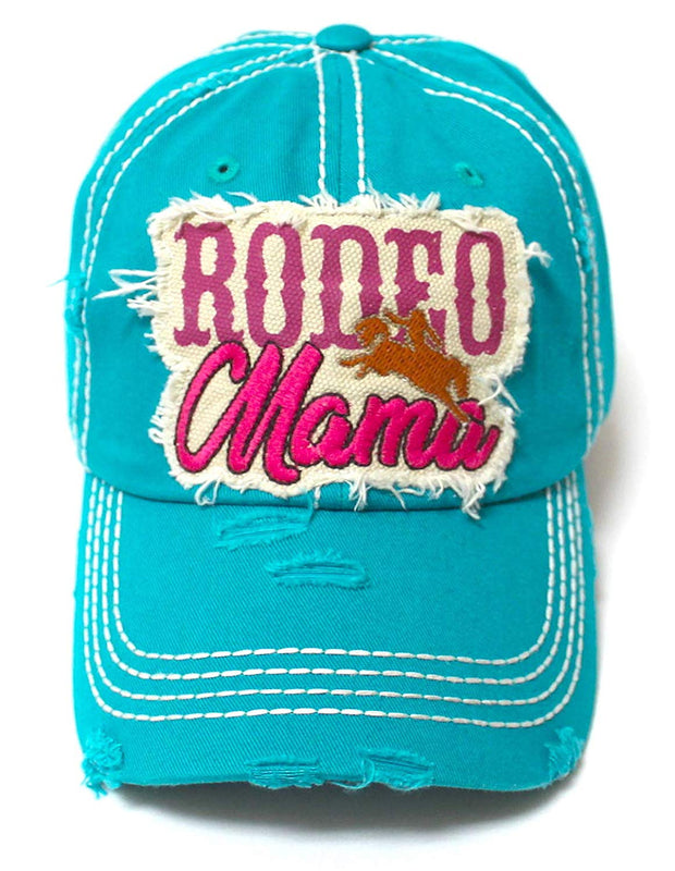 Classic Country Western Ballcap Rodeo Mama Monogram Patch Embroidery Adjustable Baseball Hat, Turquoise - Caps 'N Vintage 