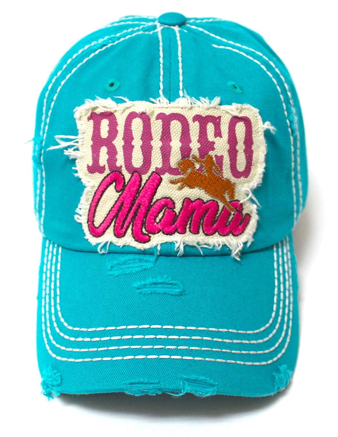 Classic Country Western Ballcap Rodeo Mama Monogram Patch Embroidery Adjustable Baseball Hat, Turquoise - Caps 'N Vintage 