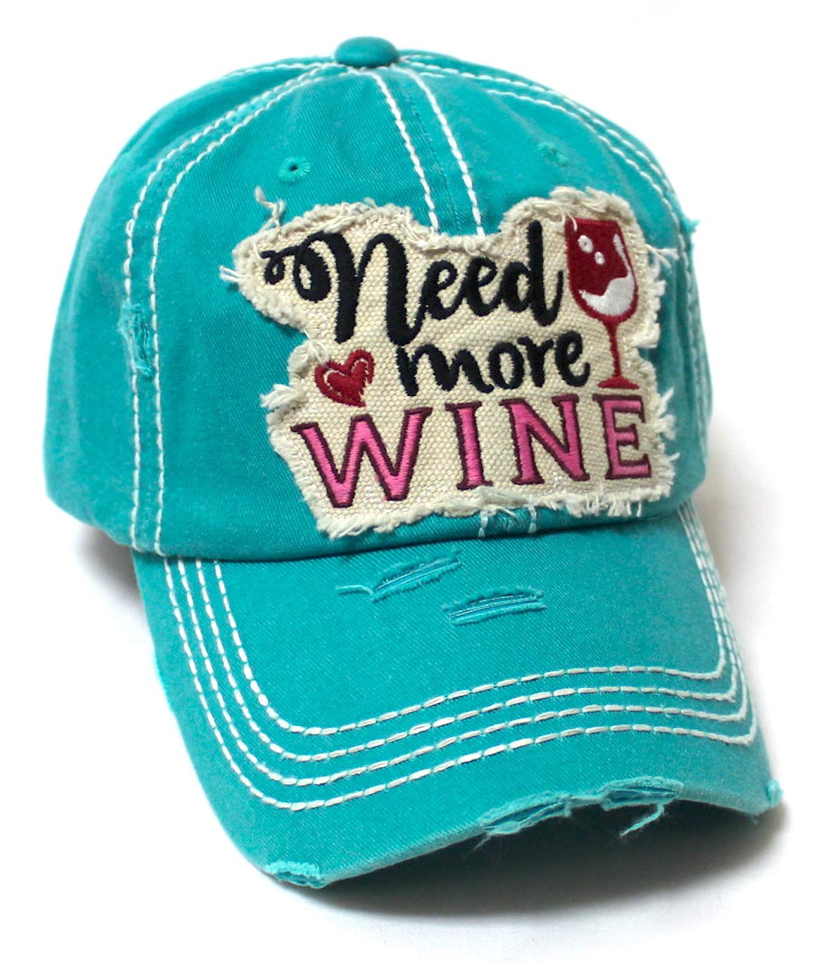 Women's Ballcap Need More Wine for The Love of Vino Patch Embroidery Hat, Jewel Turquoise