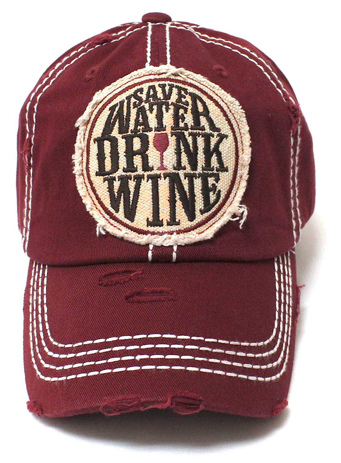 CAPS 'N VINTAGE Women's Patch Embroidery Baseball Cap Save Water Drink Wine - Caps 'N Vintage 
