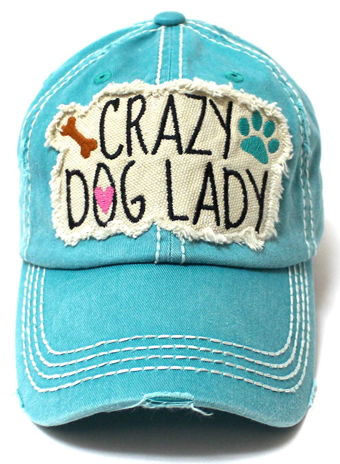 Women's Baseball Cap Crazy Dog Lady Patch Embroidery, Turquoise - Caps 'N Vintage 