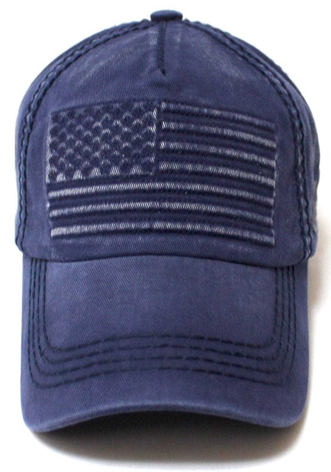 Classic Low Profile USA Flag Embroidery Ball Cap, Vintage Navy Blue - Caps 'N Vintage 