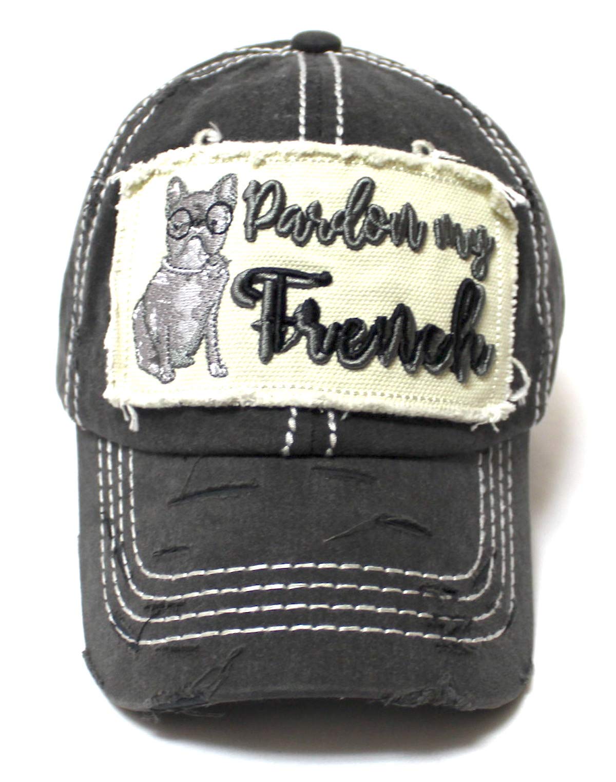 Women's Ballcap Pardon My French French Bulldog Patch Embroidery Monogram Hat, Vintage Black - Caps 'N Vintage 