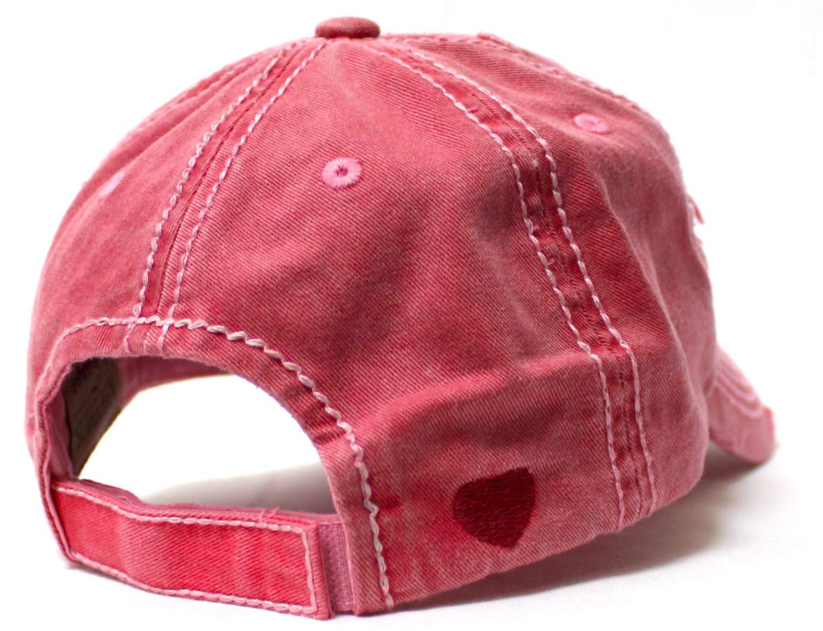 Women's Distressed Hat I Love My Truck Patch Embroidery Adjustable Cap, Rose Beach Pink - Caps 'N Vintage 
