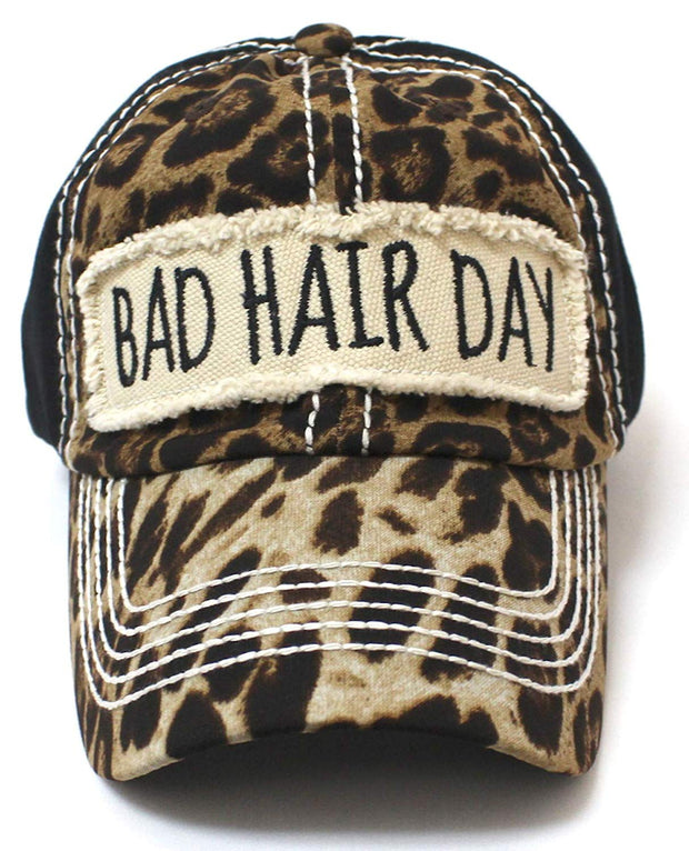 NEW!! Leopard/Black"BAD HAIR DAY" Patch Embroidery Hat - Caps 'N Vintage 