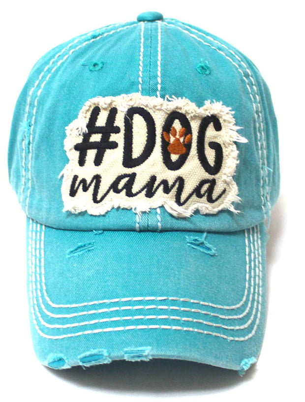 Women's Ballcap #Dog Mama Paw Print Patch Embroidery Unconstructed Hat, Turquoise - Caps 'N Vintage 