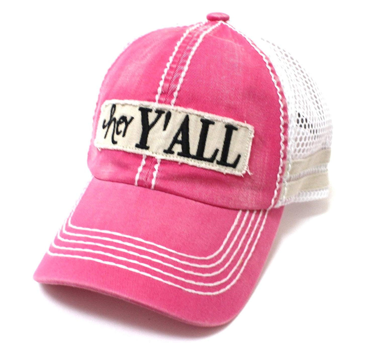 Electric Pink Hey Y'all Trucker Hat - Caps 'N Vintage 