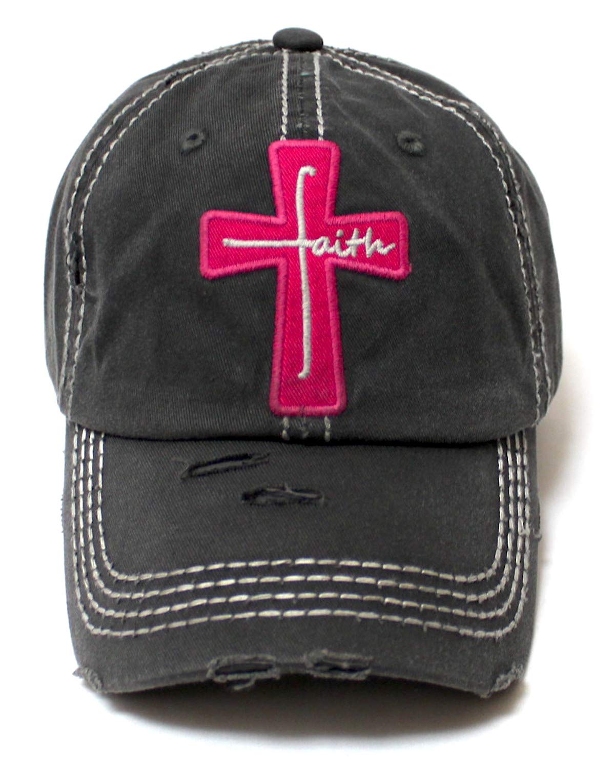 Women's Baseball Cap Faith Monogram Cross Patch Embroidery Monogram Hat, Charcoal Black