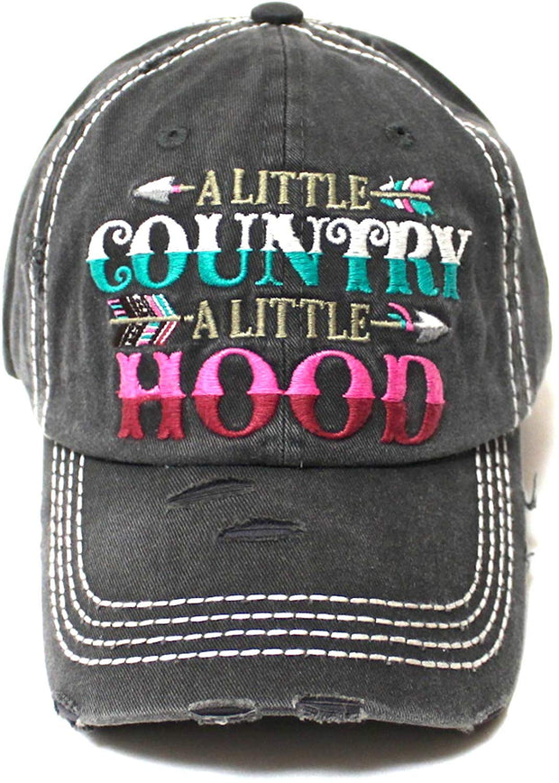 Tribal Western Ballcap Little Country Little Hood Monogram Embroidery Adjustable Baseball Hat, Vintage Black - Caps 'N Vintage 