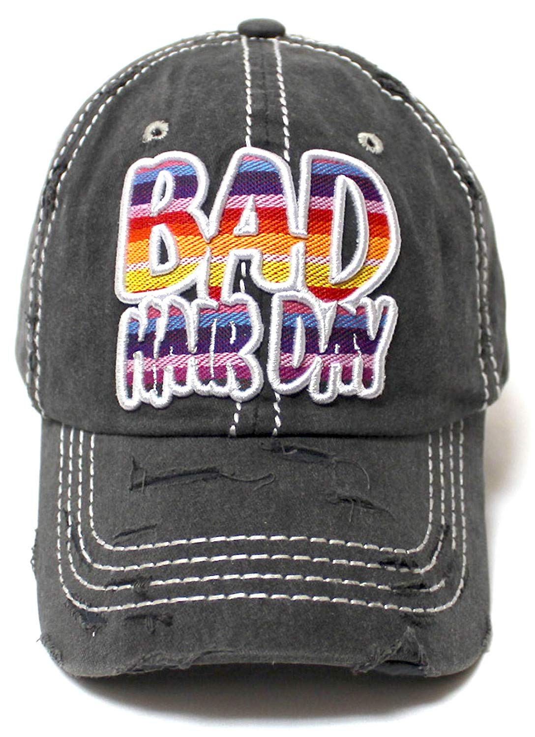 Women's Ballcap Bad Hair Day Serape Print Monogram Embroidery Unconstructed Hat, Vintage Black - Caps 'N Vintage 