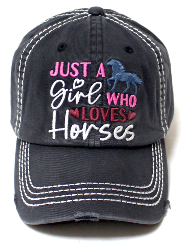 Camp Theme Baseball Hat Just a Girl who Loves Horses Monogram Embroidery Cap, Black