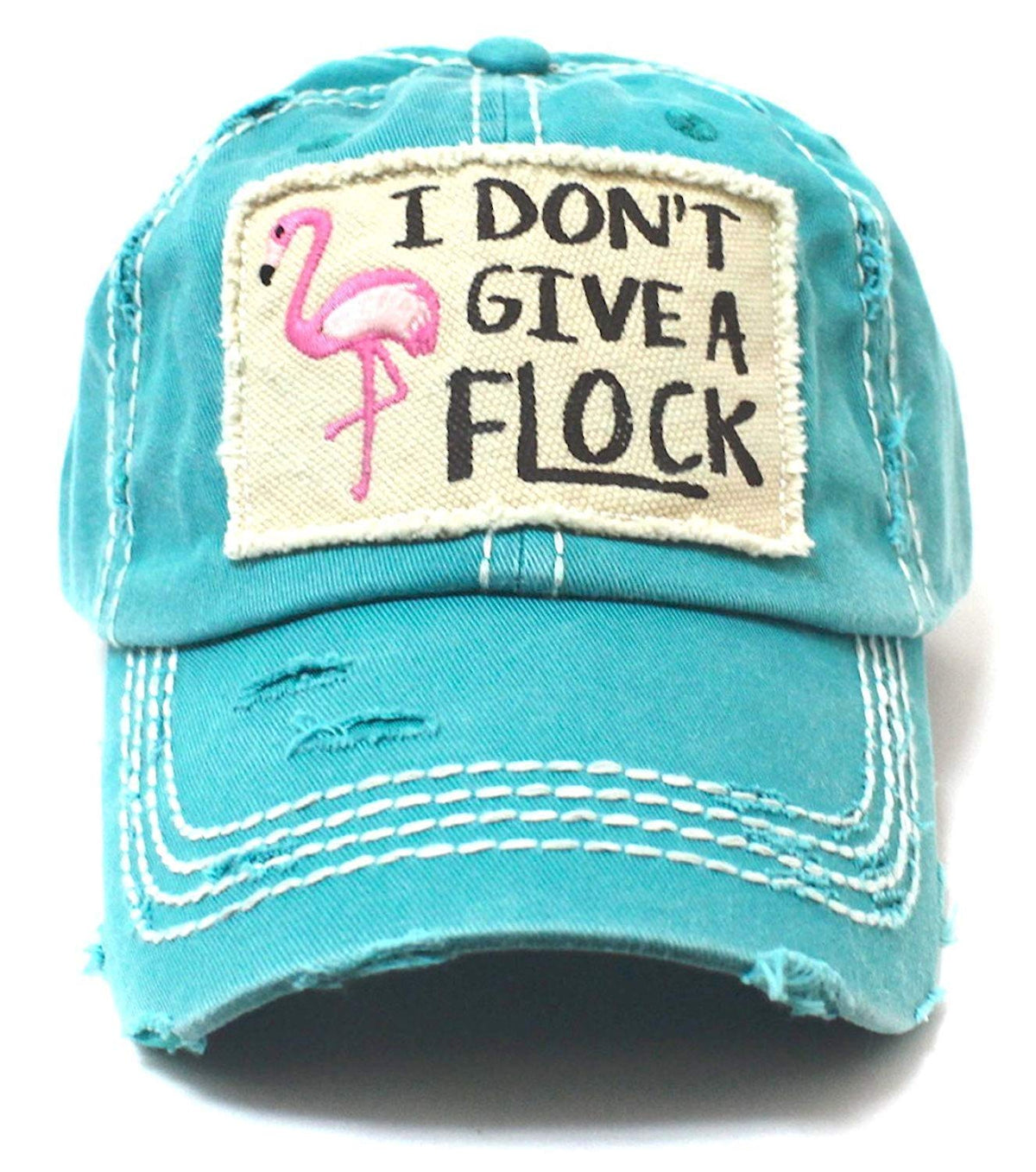 Turquoise I Don't Give a Flock Flamingo Patch Embroidery Hat - Caps 'N Vintage 