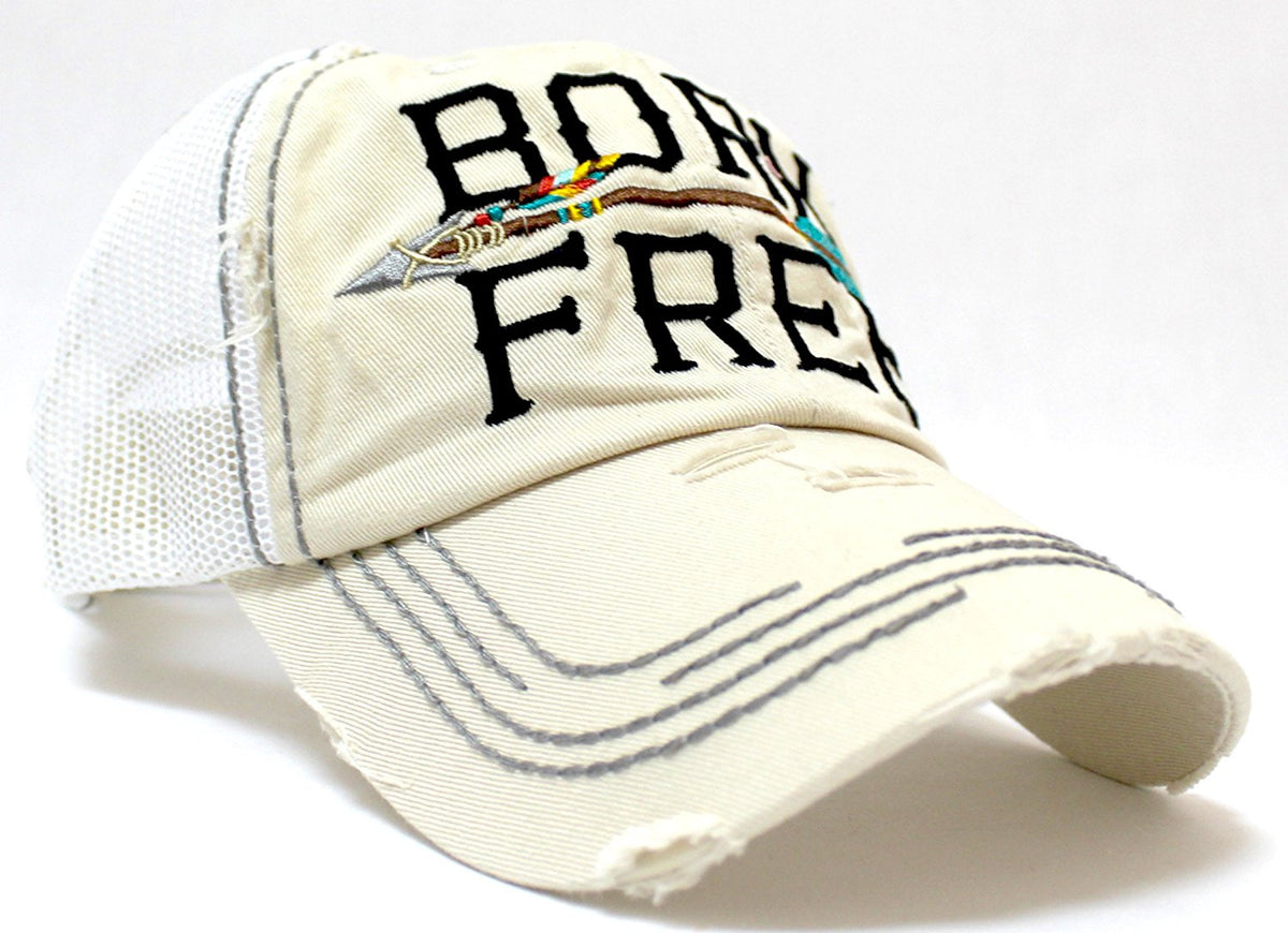 NEW!! OCEAN SUNSET COLLECTION--Stone "BORN FREE" Vintage Trucker Hat - Caps 'N Vintage 