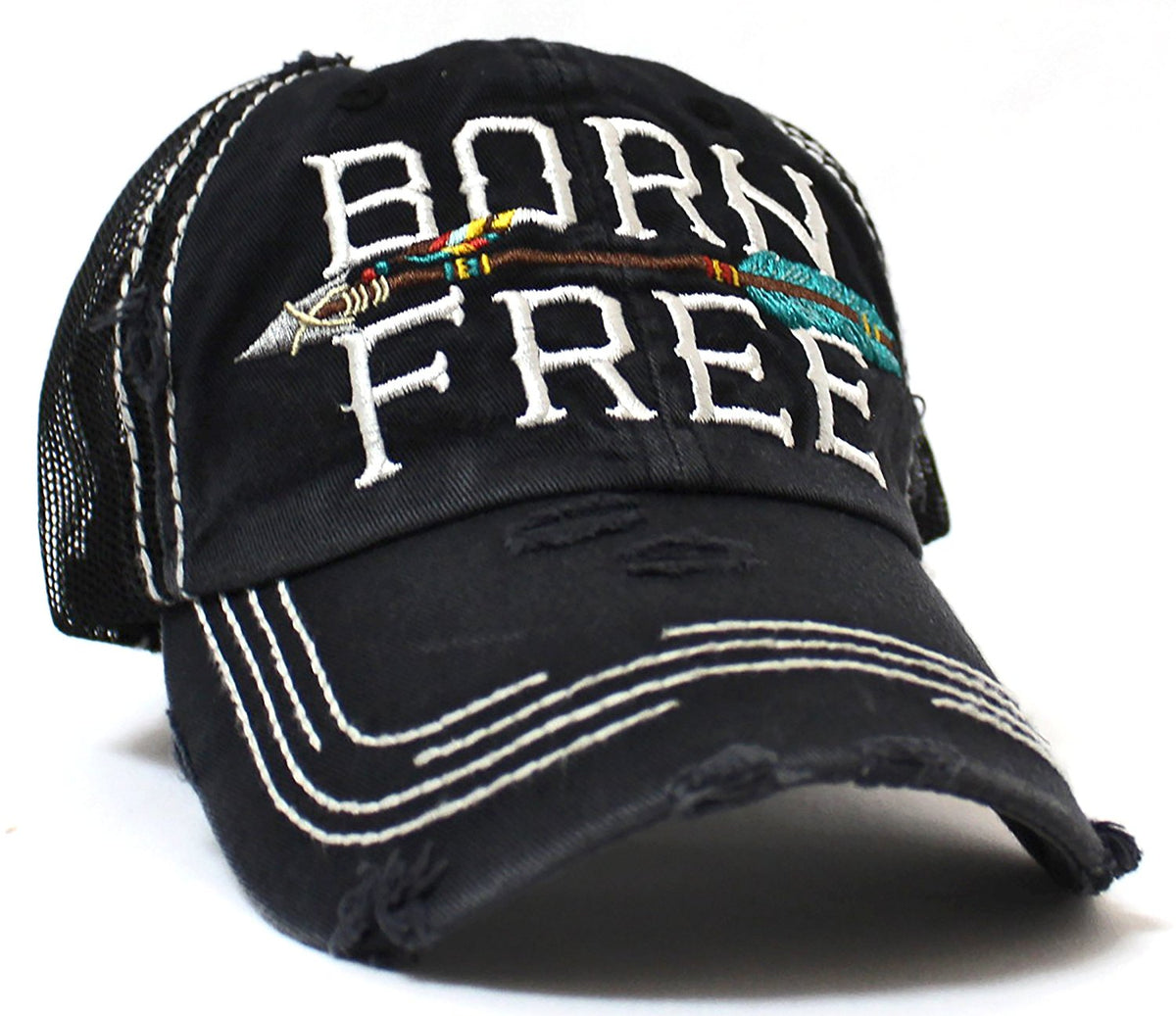 NEW!! SUMMER MESH COLLECTION--Black "BORN FREE" Vintage Trucker Hat - Caps 'N Vintage 