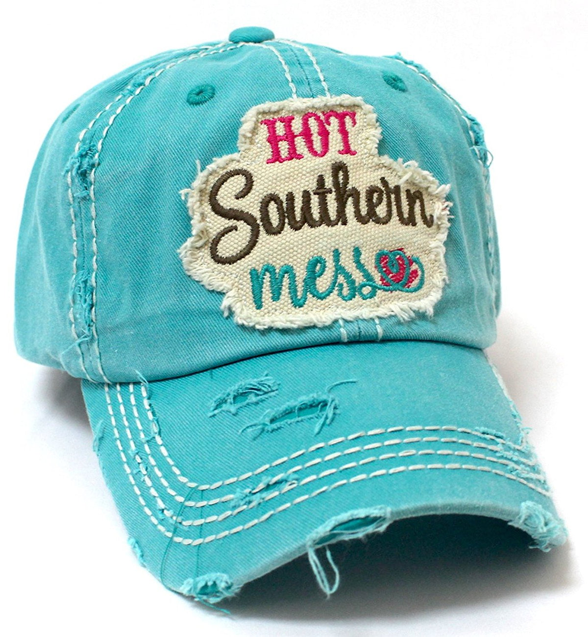 Hot Southern Mess Patch Embroidery Distressed Baseball Hat - Caps 'N Vintage 