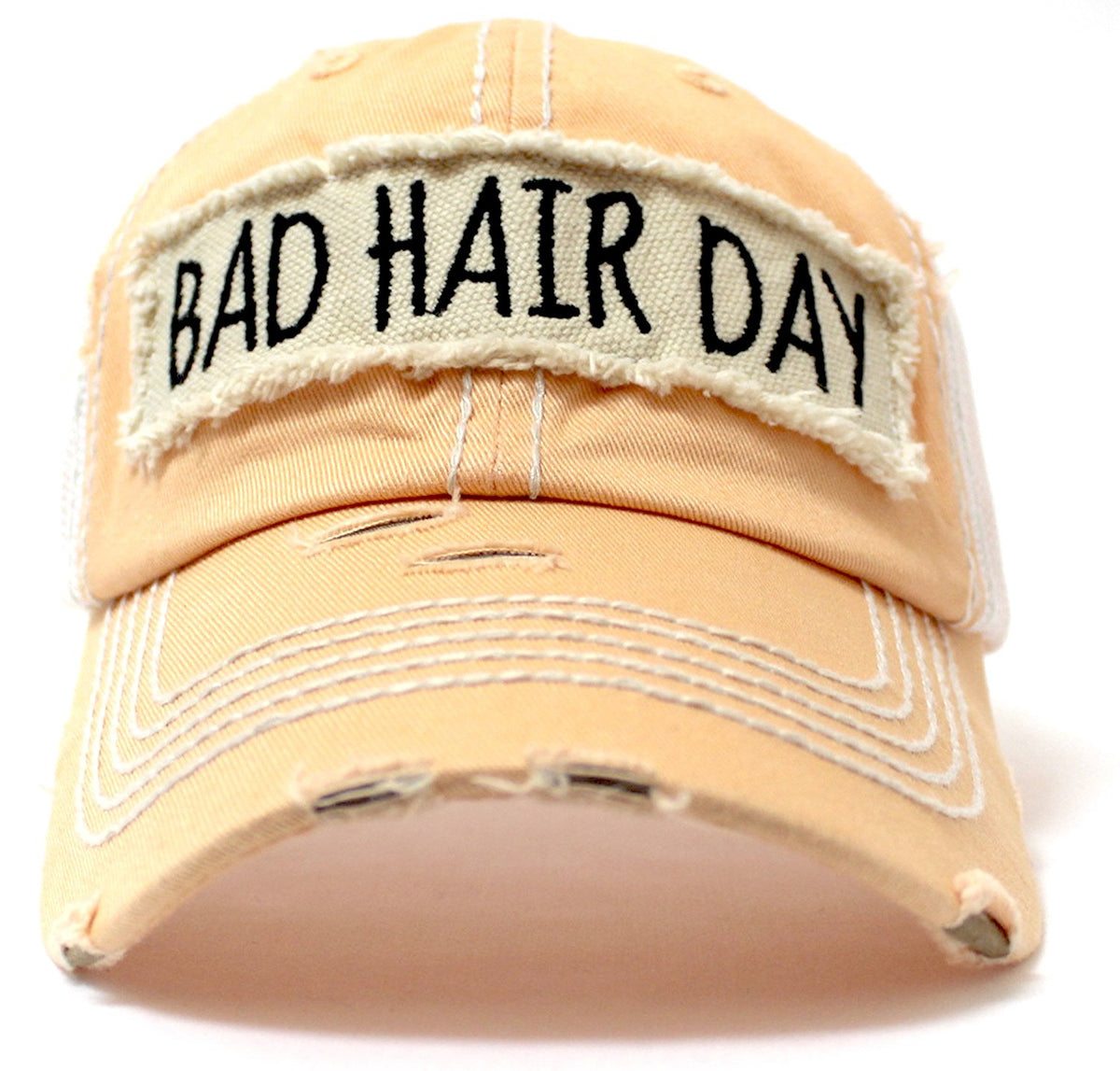 NEW! SUMMER MESH COLLECTION: Peaches & Cream "BAD HAIR DAY" Vintage Trucker Hat - Caps 'N Vintage 