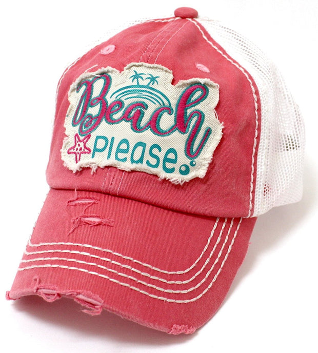 CAPS 'N VINTAGE Women's Beach Please Patch Embroidery Mesh Back Baseball Hat-Pink - Caps 'N Vintage 