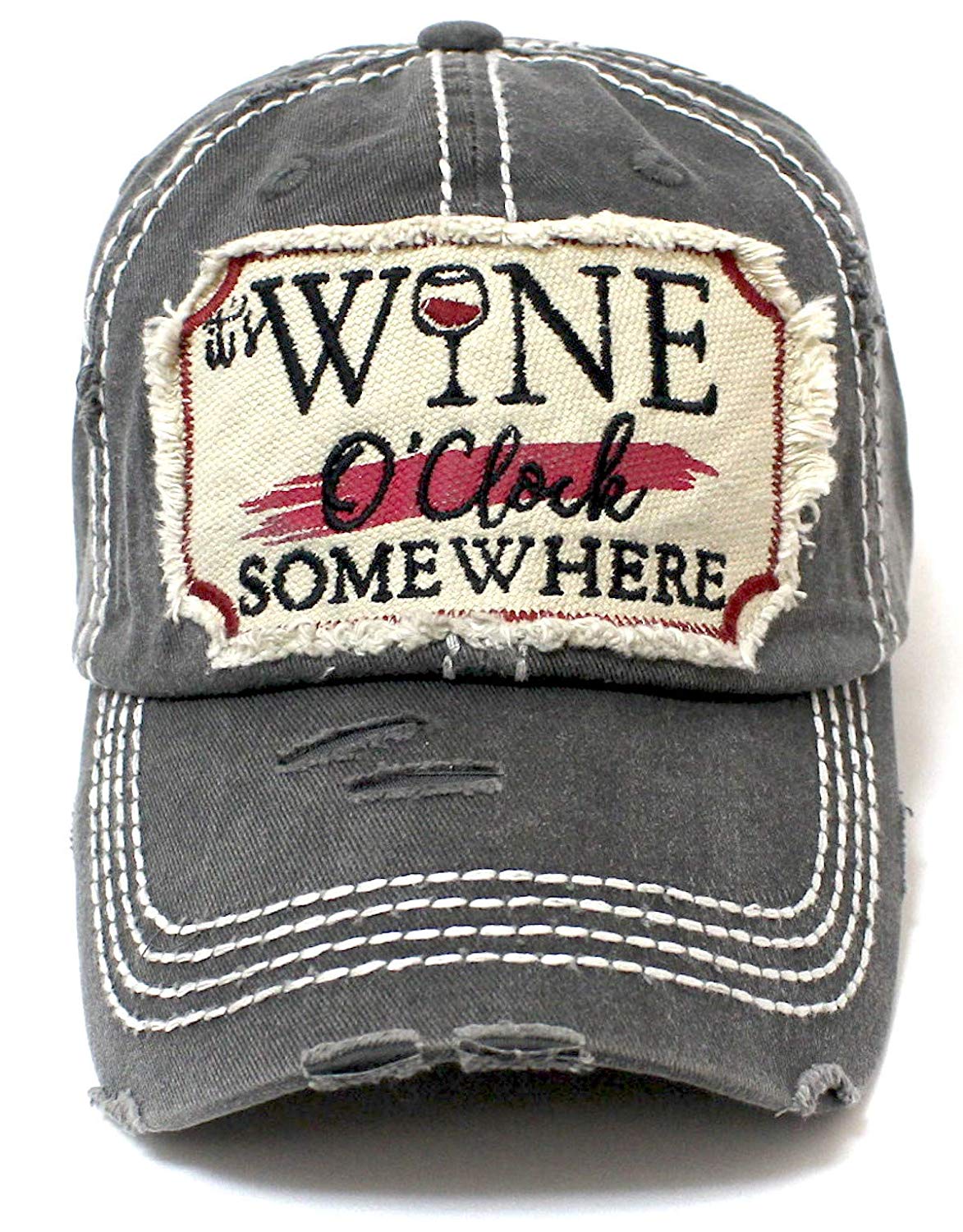CAPS 'N VINTAGE Black It's Wine O'Clock Somewhere Wine Clock Women's Cap - Caps 'N Vintage 