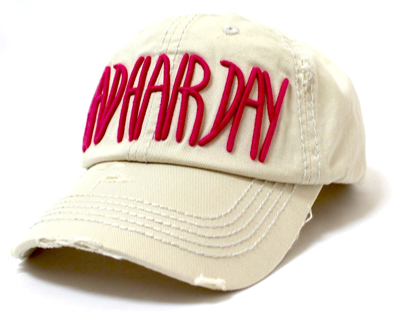 BARBIE PINK/L.Khaki "BAD HAIR DAY" Embroidery Ballcap - Caps 'N Vintage 