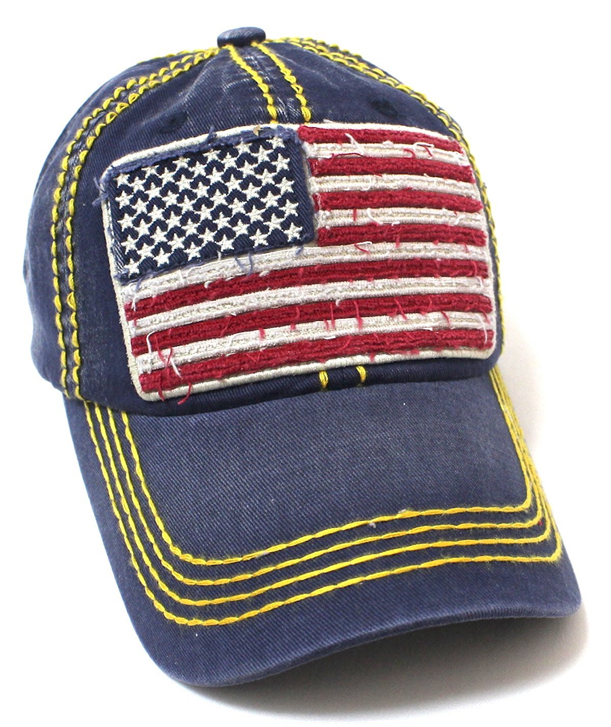 Navy Oversized USA Flag Patch Embroidery Ballcap - Caps 'N Vintage 