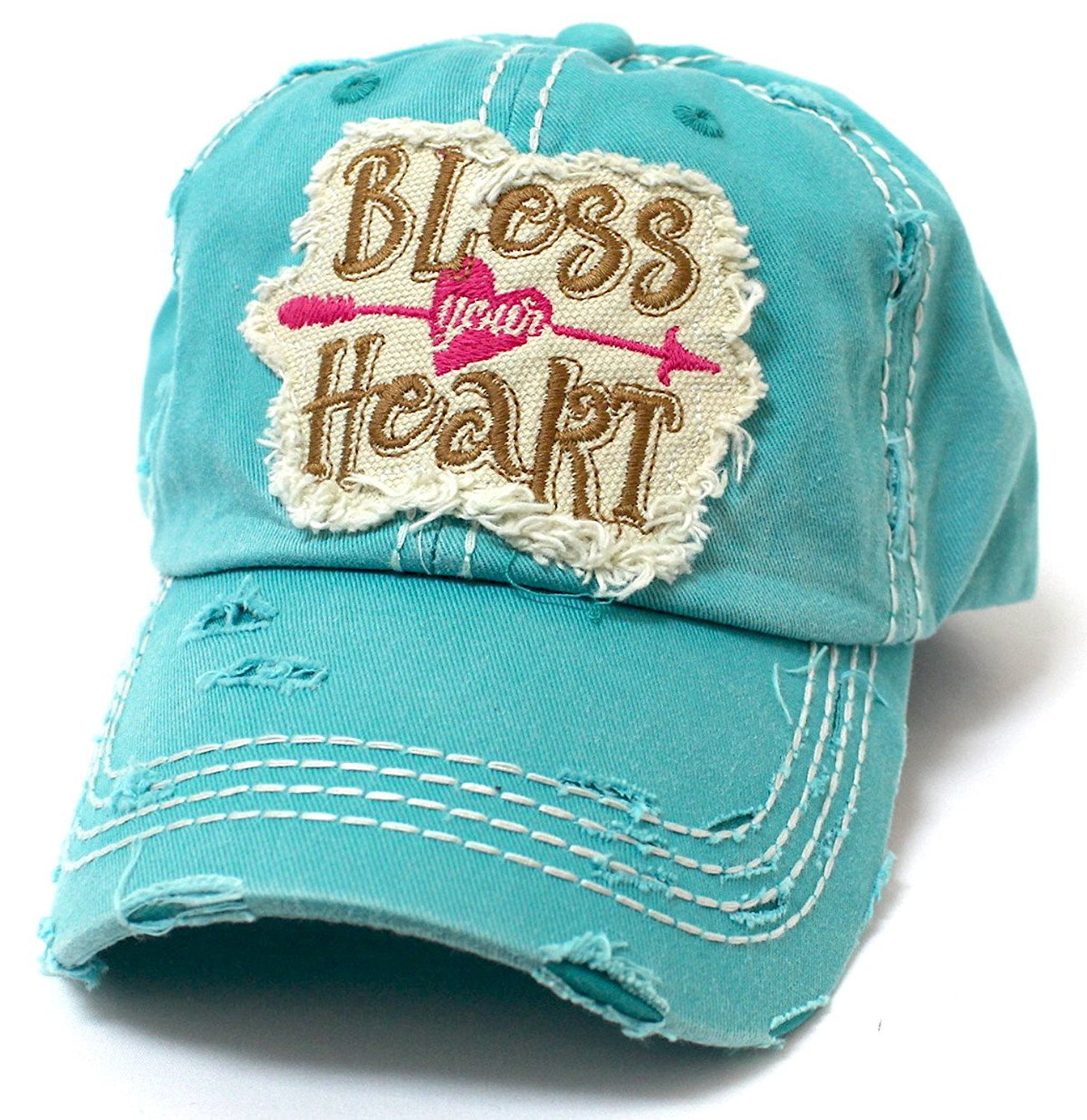CAPS 'N VINTAGE New!! Women's Bless Your Heart Vintage Embroidery Baseball Hat-Turquoise - Caps 'N Vintage 