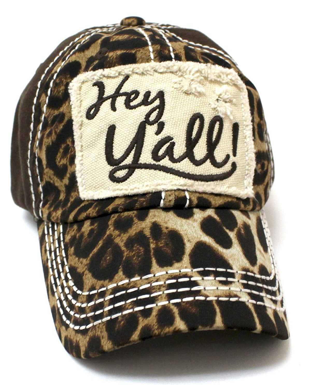 Brown & Leopard Hey Y'all Vintage Hat - Caps 'N Vintage 
