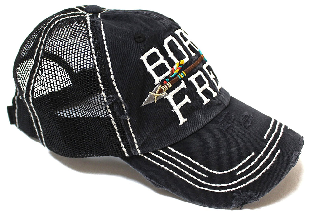 NEW!! SUMMER MESH COLLECTION--Black "BORN FREE" Vintage Trucker Hat - Caps 'N Vintage 